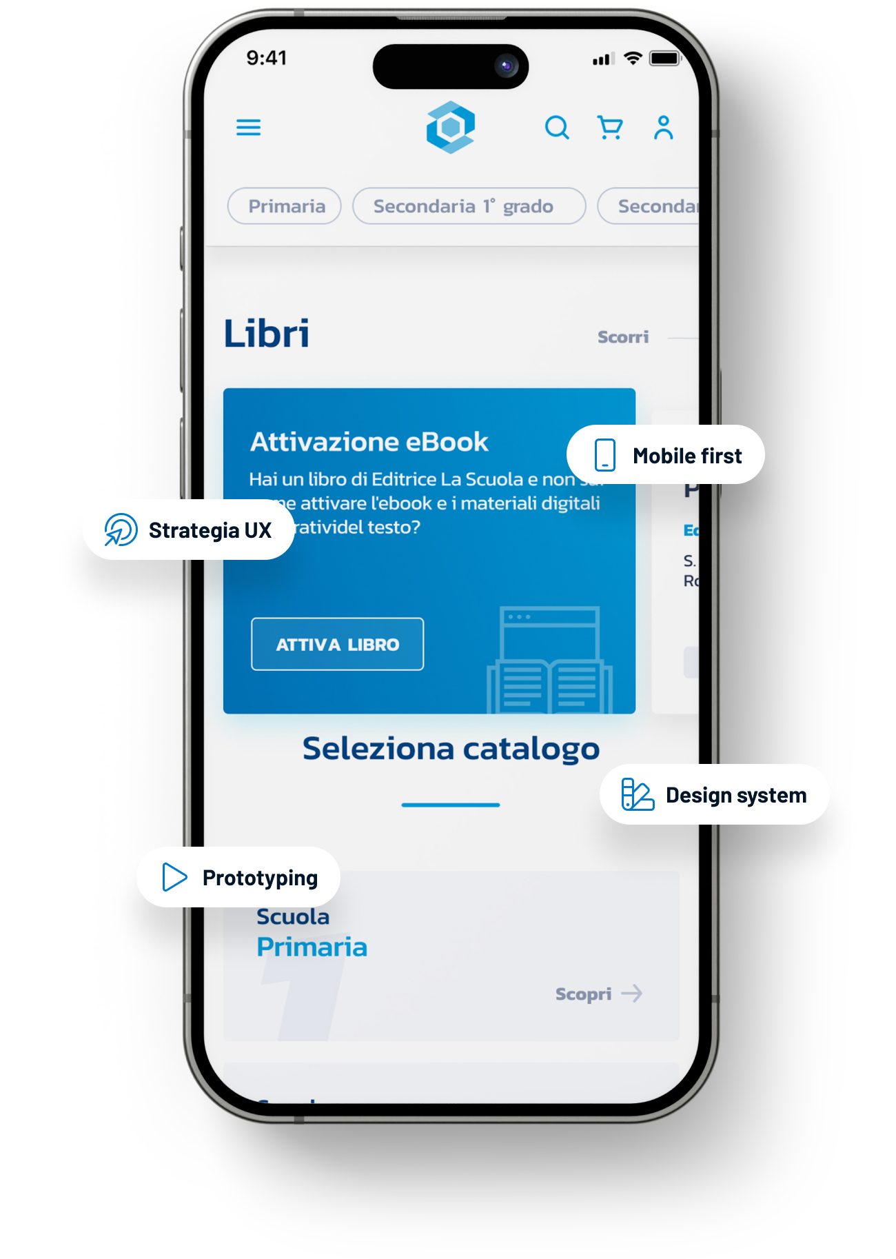 Mobile mockup of the La Scuola SEI website