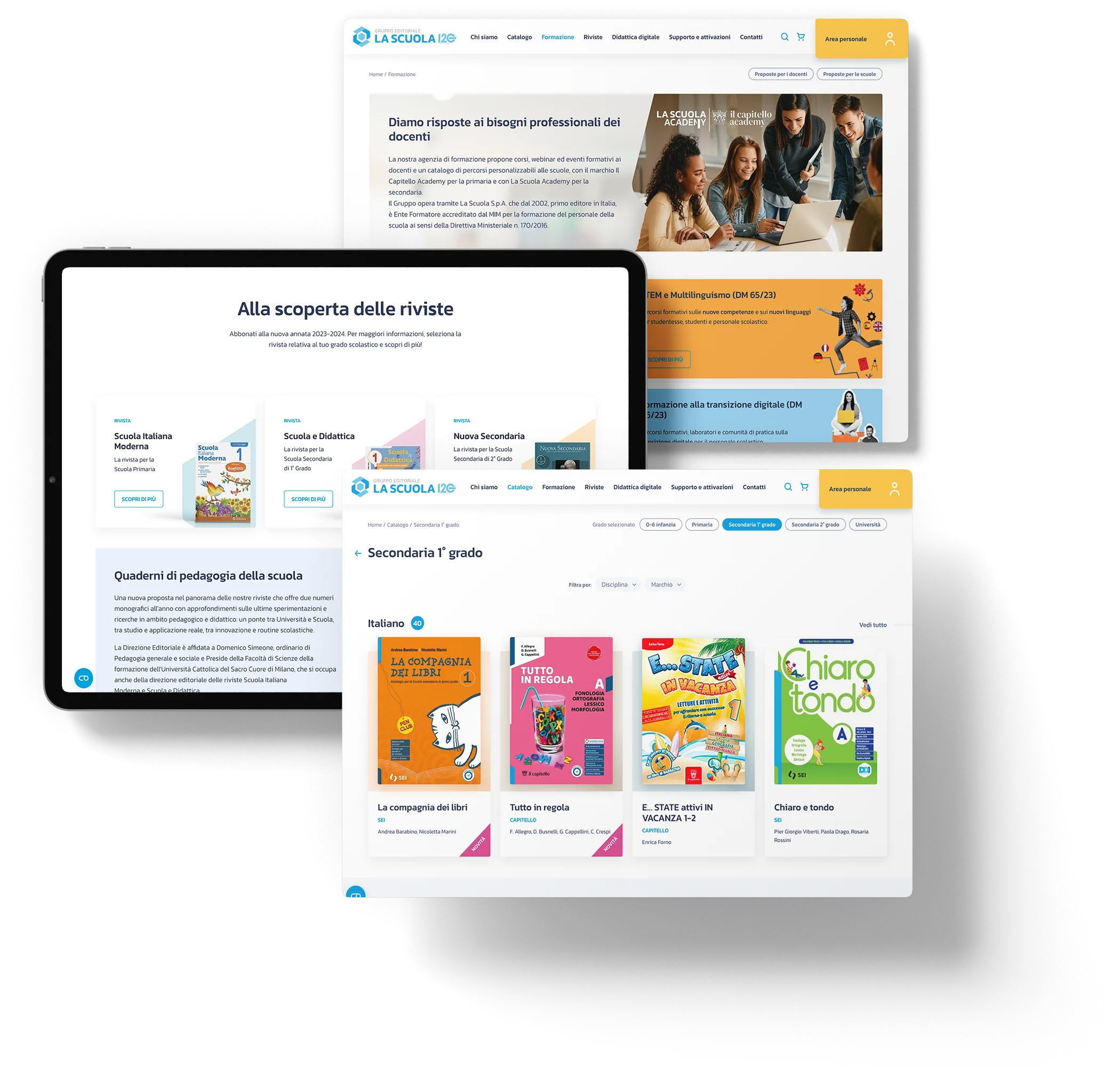 Tablet mockup of the La Scuola website
